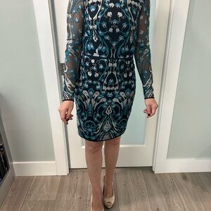 Reiss Elegant Black and Blue Patterned Dress